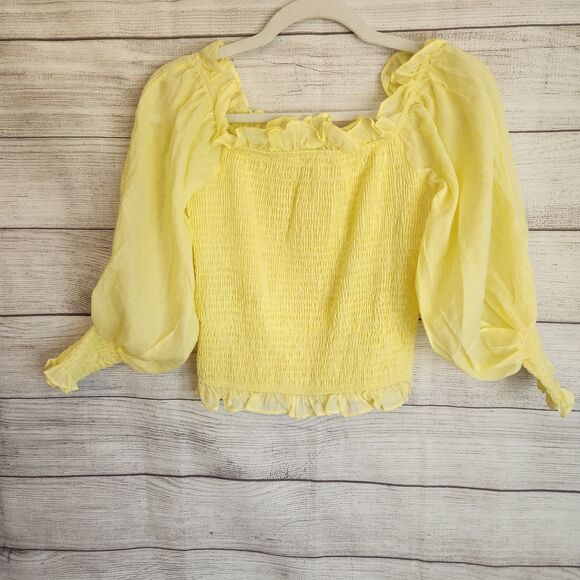 Hyfve yellow M pheasant ruffle bell sleeve cottagecore fairy stretchy crop - Picture 8 of 8